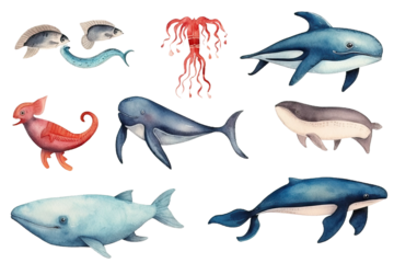 marine illustration A animals set watercolor