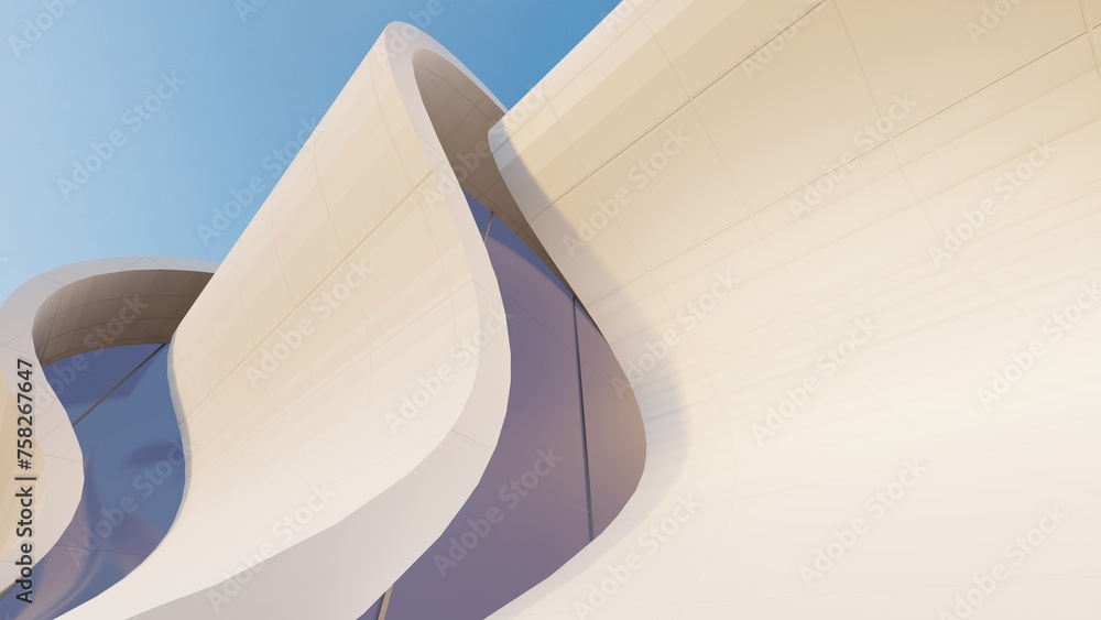 Poster futuristic architecture background exterior of curved building 3d render