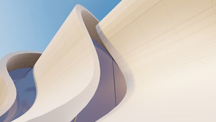 Futuristic architecture background exterior of curved building 3d render