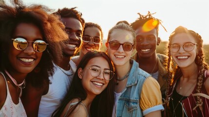 smiling people of different nationalities and different skin colors. Friendship of people. - obrazy, fototapety, plakaty