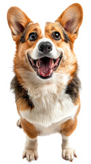 Brown and White Welsh Corgi With Mouth Open - Transparent background, Cut out