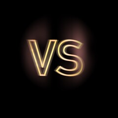 VS Versus Battle , fight, competition ,  headline black background icon logo; Glowing Golden light neon