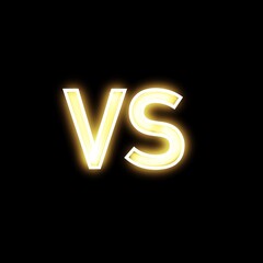 VS Versus Battle , fight, competition ,  headline black background icon logo; Glowing Golden light neon
