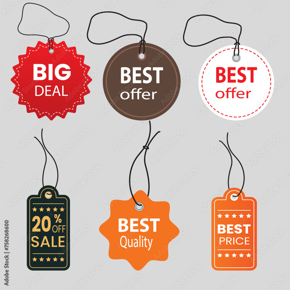 Aufkleber set of price tags. set of price tags or sales tags in different shapes. set of label and gift tags d