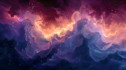 A digital cosmic scene depicting swirling clouds of vibrant celestial colors, creating a sense of wonder and infinity