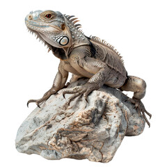 Fototapeta premium Rock-perched iguana - Transparent background, Cut out