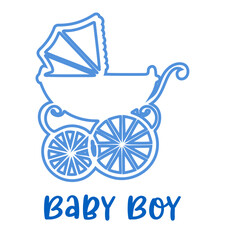 Fototapeta na wymiar baby boy - pram, strooler, - light blue color - newborn accesory - word - Birth vector graphics for greeting, accessories, baby shower,, sweatshirt, prints, cricut,, sublimation