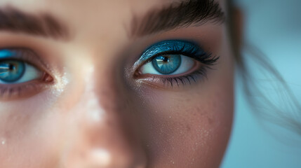 Fototapeta premium Intense Blue Eyeshadow on Woman's Eye Closeup Beauty Shot