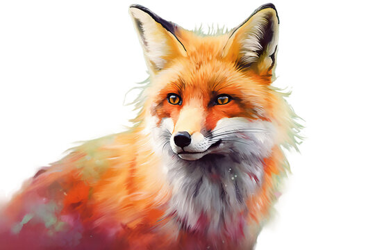 background watercolor fur fluffy fox pink red A green painted