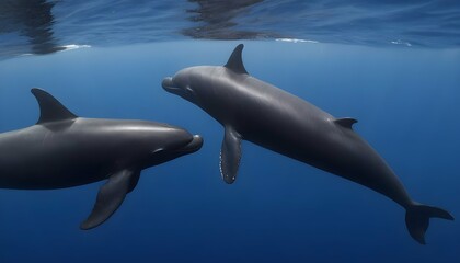A Pair Of Pilot Whales Swimming Side By Side