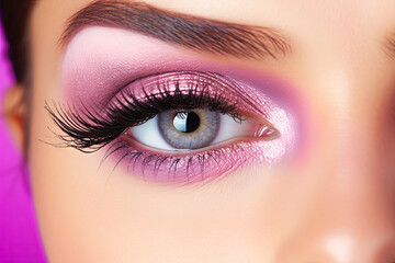 Close Up of Womans Eye With Purple Makeup