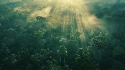 Obraz premium An enchanting illustration depicts a winding path through a dense, misty forest, inviting a journey into the unknown. 