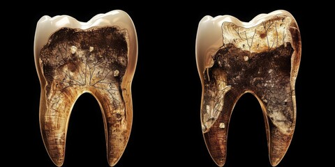 A Cross-Section of a Tooth Revealing the Impact of Dental Caries and the Importance of Oral Health Care, Generative AI