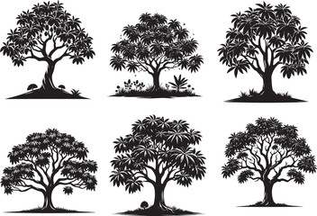 Mango tree silhouette vector illustration set