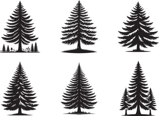 Obraz premium Pine tree silhouette vector illustration set