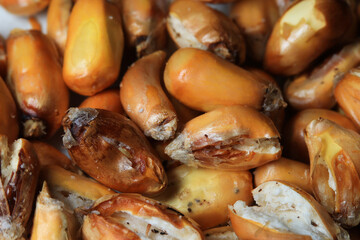 Macro photo of roasted Peruvian corn. Food concept.