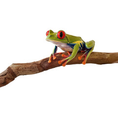 Red Eyed Tree Frog Sitting on Branch - Transparent background, Cut out