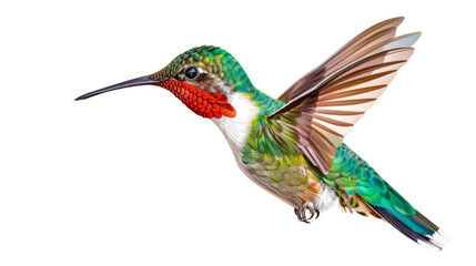 Colorful Hummingbird Flying Through the Air - Transparent background, Cut out