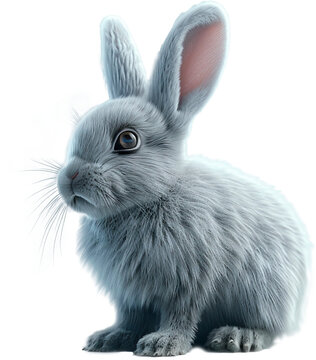Gray Rabbit Sitting - Transparent background, Cut out