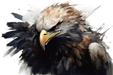 painting drawing illustration style eagle dark aggressive hawk a watercolor