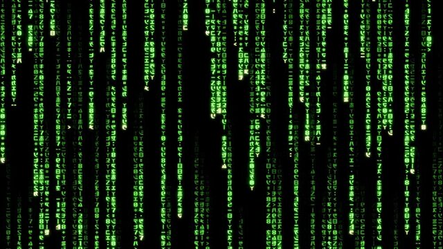 Falling Green code in the matrix style. Animation digital background