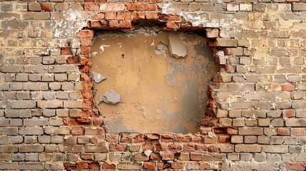 House wall with a hole in the center, background, concept: Valuation problems real estate or real estate funds, copy or text space, 16:9