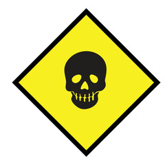 Yellow sticker with silhouette of a skeleton