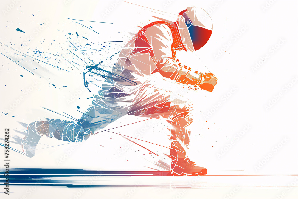 Poster stylized runner splashing into colorful particles