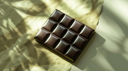 Obraz premium Chunky chocolate bar, mock up, green and beige background