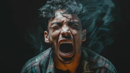 Fotobehang portrait of man screaming in pain, suffering, agony © Luluraschi