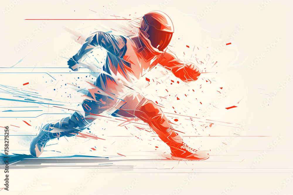 Poster red and blue dynamic figure skating pose with splashes and streaks