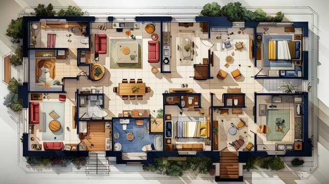 Layout  house with designated functional areas and convenient arrangement, Copy space, Generative AI