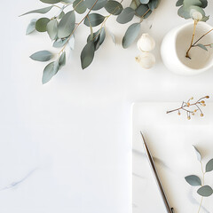 Cozy Neutral Mock-Up with Flowers and Desk Theme generative ai