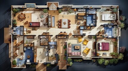 Layout  house with designated functional areas and convenient arrangement, Copy space, Generative AI