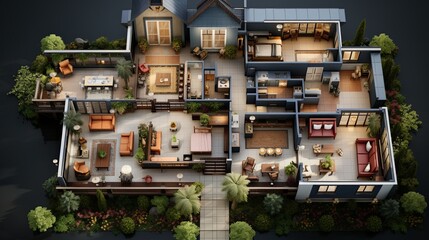 Layout  house with designated functional areas and convenient arrangement, Copy space, Generative AI