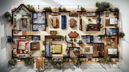 Layout  house with designated functional areas and convenient arrangement, Copy space, Generative AI