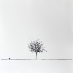 lonely tree and apple by pencil drawing by style minimalism