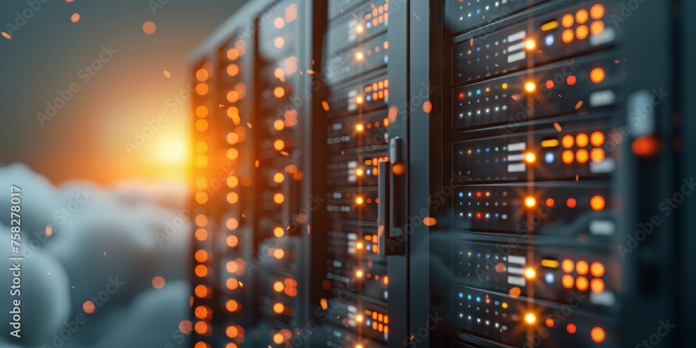 Aufkleber Cloud Horizons: Servers Soar High Above the Clouds, Symbolizing the Limitless Potential and Reach of Cloud Computing, Generative AI