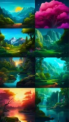 Vertical Nature's Complexity: Detailed Digital Illustrations of Lush Landscapes; vertical background, image for mobile phone, cellphone, instagram, stories, ios, android