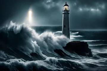 Poster lighthouse on the coast © Goshi