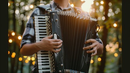 musician playing the accordion - obrazy, fototapety, plakaty