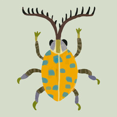 Bug, watercolor painting vector of cute insect. isolated animal illustration.