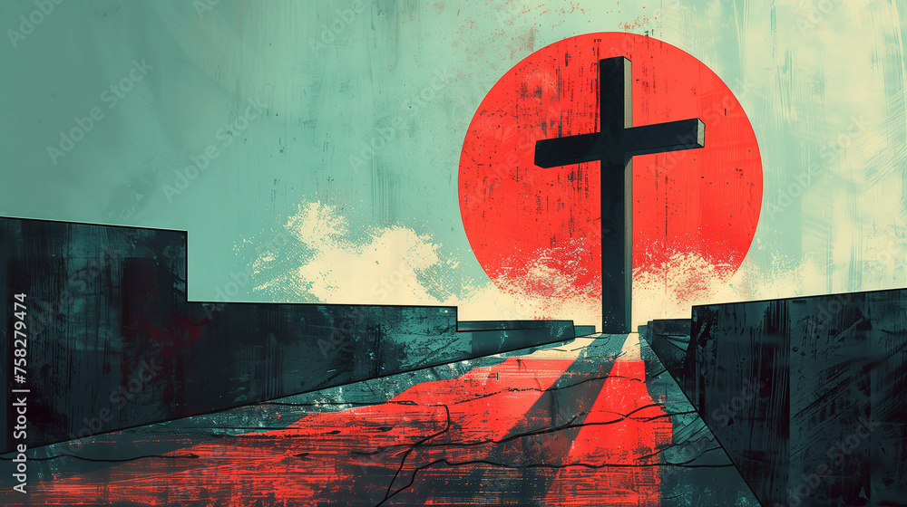 Wall mural illustration of a cross with a shadow