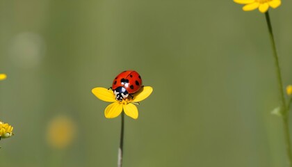 Fototapeta na wymiar A Ladybug Exploring A Patch Of Wildflowers
