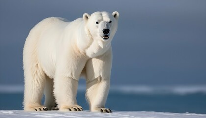 A Polar Bear With Its Fur Ruffled By The Wind Sta - obrazy, fototapety, plakaty