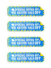 Big Easter sale blue long stickers set. Sale 50%, 60%, 70%, 80% off discount