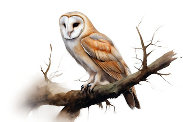 tree barn owl style A watercolour