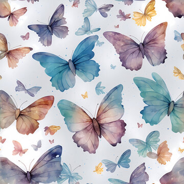 seamless pattern with butterflies watercolor style