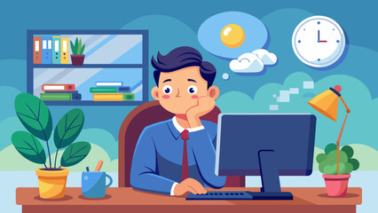 man sitting desk dreams something vector  illustration