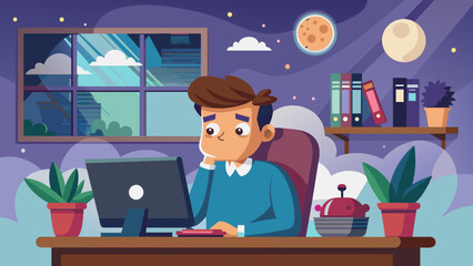 man sitting desk dreams something vector  illustration